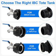IBC Tote Hose Adapter, 3-Size IBC Tote Adapter, 2.44″ Fine、2 “Fine, and 2” Coars