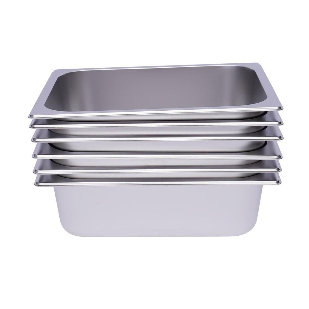 6 Pack 4″ Deep 1/2 Size Stainless Steel Steam Table Pans Hotel Food Prep Pan NEW