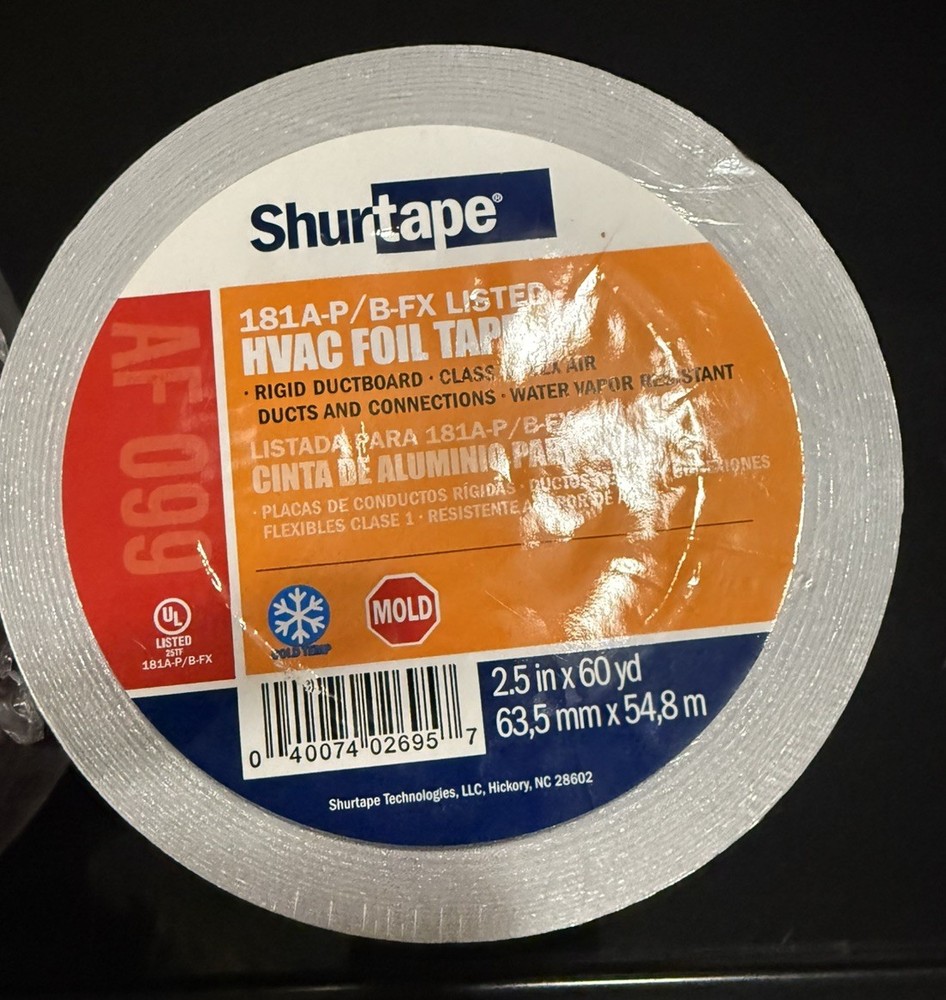Shurtape AF 099 UL 181A-P/B-FX Listed/Printed Aluminum Foil Tape 2.5inx55m