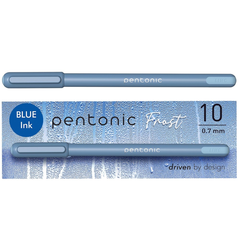Pentonic Blue Ballpoint Pens 10 Count 0.7mm Fine Point Frosted Barrel