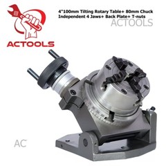 Tilting Rotary Table 4″100mm + 80mm Chuck Independent 4 Jaws+ Back Plate+ T-nuts