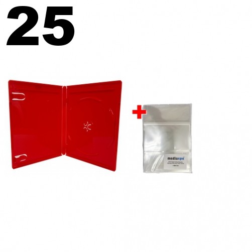 25 PREMIUM STANDARD Solid Red Blu-Ray Single Cases 12MM & 100 OPP Bags