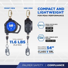 Palmer Safety SRD 30 FT. Self Retracting Lifeline I SRL Device Swivel Top…