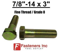 7/8-14 x 3″ (PT) Hex Bolt Yellow Zinc Plated Grade 8 Cap Screw Fine Thread