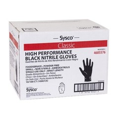 FDA Compliant Sysco Black Nitrile Gloves — S/M/L/XL — 100/Box — 1000/Case