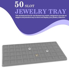 Novel Box 5 Pack 50-Slot Gray Liner Jewelry Tray Inserts Organizer 14.75×8.25×1