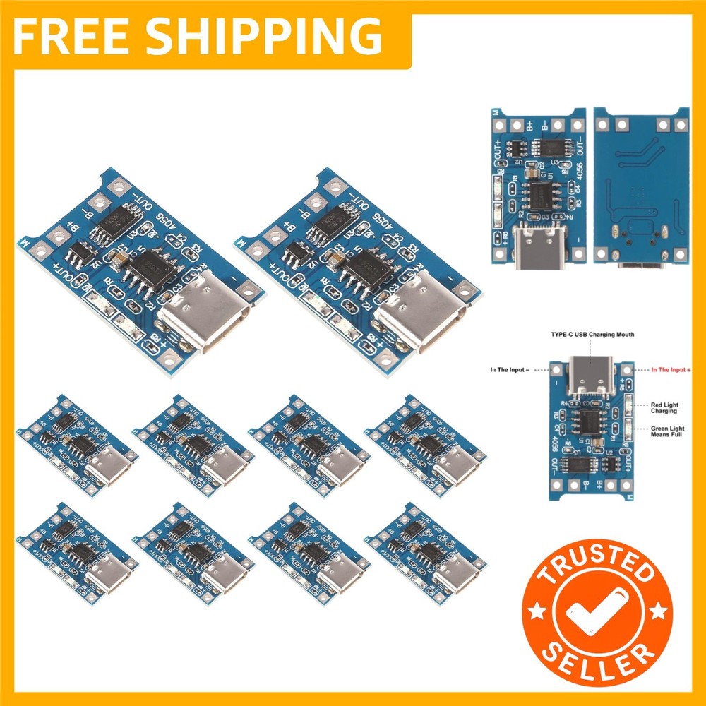 10-pack TP4056 Type-C USB 5V 1A Lithium Battery Charger Modules with Protection