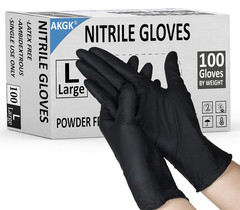 Disposable Nitrile Gloves Large Pack of 100 Black Textured Fingertips Household