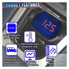 Car LED Digital Voltmeter, DC 12V/24V Cigarette Lighter Voltage Meter, Volt Gaug