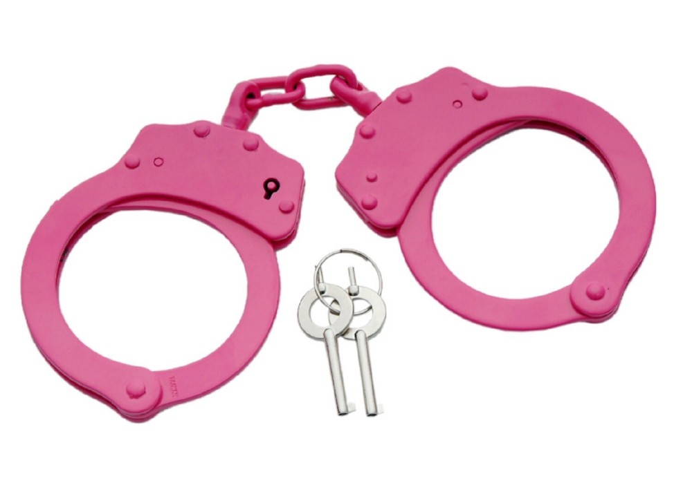 Real PINK Steel Hand Handcuffs Police Double Locking Cuffs Cuff HOT 2 Keys