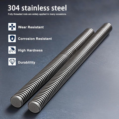 3/8″-24 Fully All Threaded Rod & Studs, 12″ Length, 304 Stainless Steel Right Ha