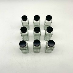 4 oz Clear Glass French Square Bottles w/ Black Caps Berlin Packaging 117191 9pk