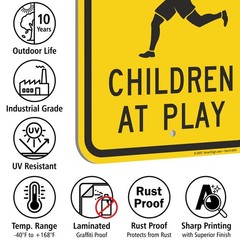 SmartSign 18 x 12 inch “Slow – Children At Play” Metal Sign, Screen Printed, 63