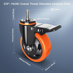 Stem Caster Wheels 4 Inch Heavy Duty Threaded Stem Mount Casters Set of 4 With