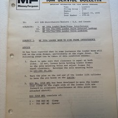 1978 Massey Ferguson MF 300A Loader ICM Service Bulletin