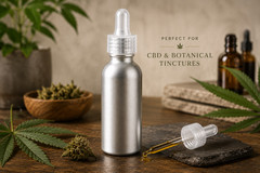 1oz/30ml Aluminum Dropper Bottle – w/Graduated 1ml Pipette – Child Resistant Cap