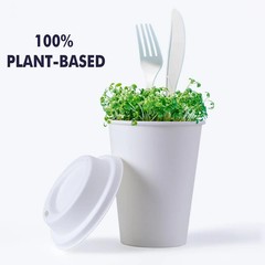 KTOB [50 pack] 12 oz Compostable Coffee Cups with Lids and Kraft Sleeves, Eco Fr