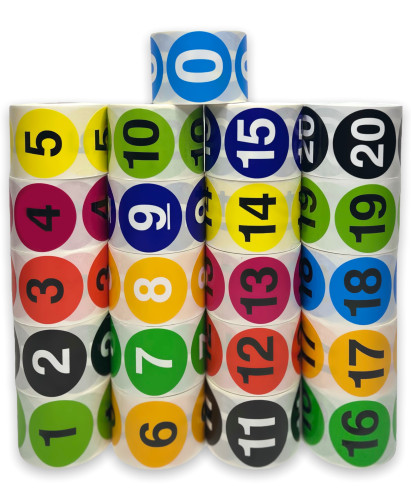 Numbers 1 thru 15 Inventory Control Stickers | 2″ Round | 500 Labels Per Roll