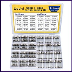 Fast Blow Glass Fuse Assortment Kit, 24 Values Glass Fuses 250v 5x20mm 0.5a