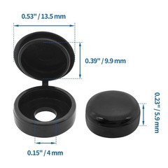 Black Screw Caps with Flip Tops, Hinged Covers for Phillips Screws, Waterproof S