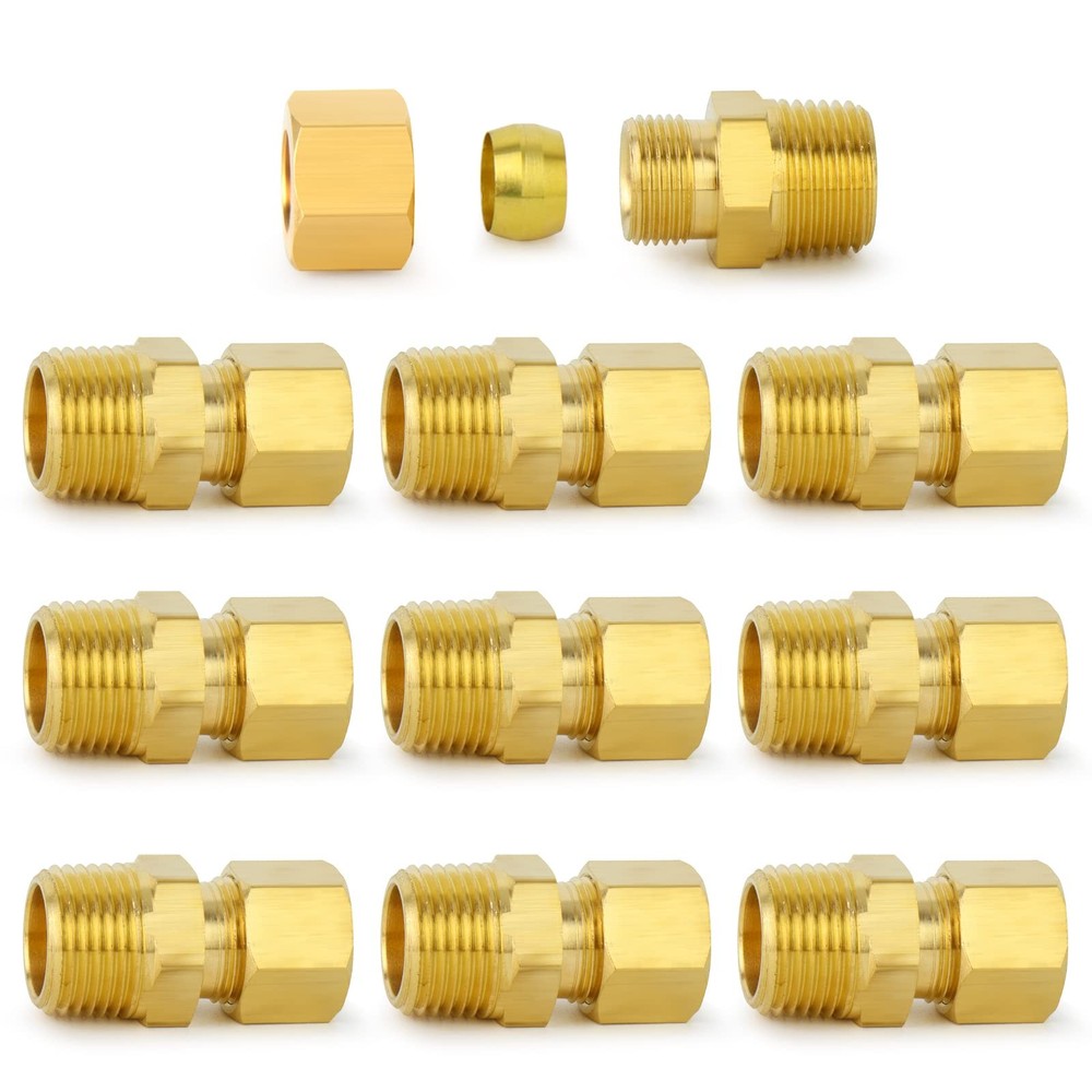 Brass Compression Tube Fitting 10-PACK 1/8 OD x 1/8 NPT Male Connector