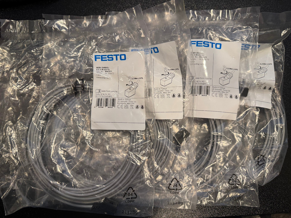 Festo NEBV-Z4WA2L-P-E-5-N-LE2-S1 Cable – Lot of 4 – New – Made in Türkiye