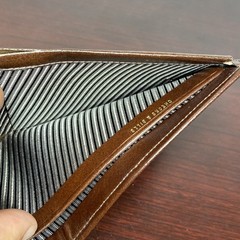 Vtg Wallet Bifold Brown Glove Cowhide Leather Striped Interior Accent Rips AS IS