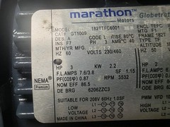 Marathon Cat. GT1009 Electric Motor 3hp 3ph 3532 RPM 182T Fr. Inverter Duty