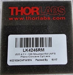 ThorLabs LK4245RM f= -100.0 mm, Ø1″, UVFS Mounted Plano-Concave Round Cyl Lens