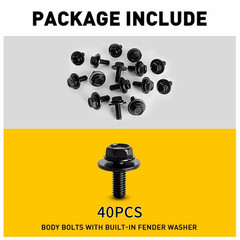 40PCS Body Bolts Screw Fastener Fender M6-1.0x 16mm Long- 10mm Hex- 17mm Washer