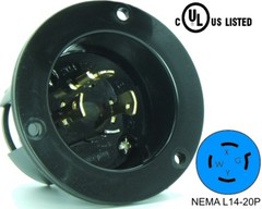 Black L14-20P Flanged Power Inlet Generator Plug 250 Volt Receptacle 20AMP