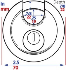 FJM Security Disc Padlock SX-797 2 Flat Keys, New