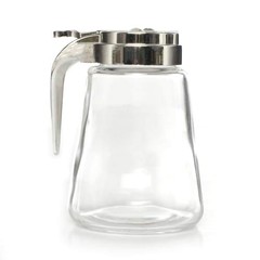 Glass Bottle Syrup Pitcher Honey Maple 12 Ounces, / Chrome