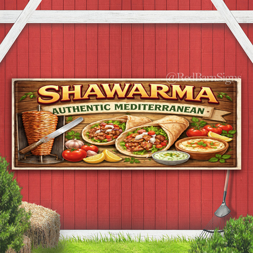SHAWARMA AUTHENTIC MEDITERRANEAN Indoor Outdoor Banner Sign with grommets