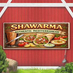 SHAWARMA AUTHENTIC MEDITERRANEAN Indoor Outdoor Banner Sign with grommets