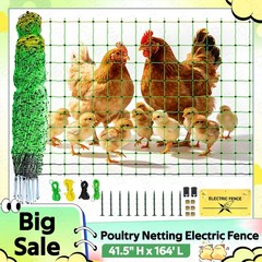 Electric Poultry Netting,Livestock Mesh Fence for Chickens, Ducks 41.5″H x 164’L