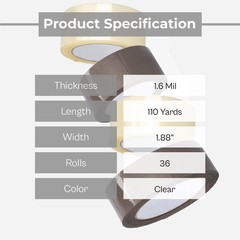 36 ROLLS Clear Packing Tape – 2 INCH x 100 Yards (300 ft) Carton Sealing Package