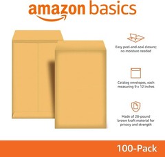100 Pcs CLASP ENVELOPES 9×12 28lb Kraft Shipping Mailing Gummed Business Manila