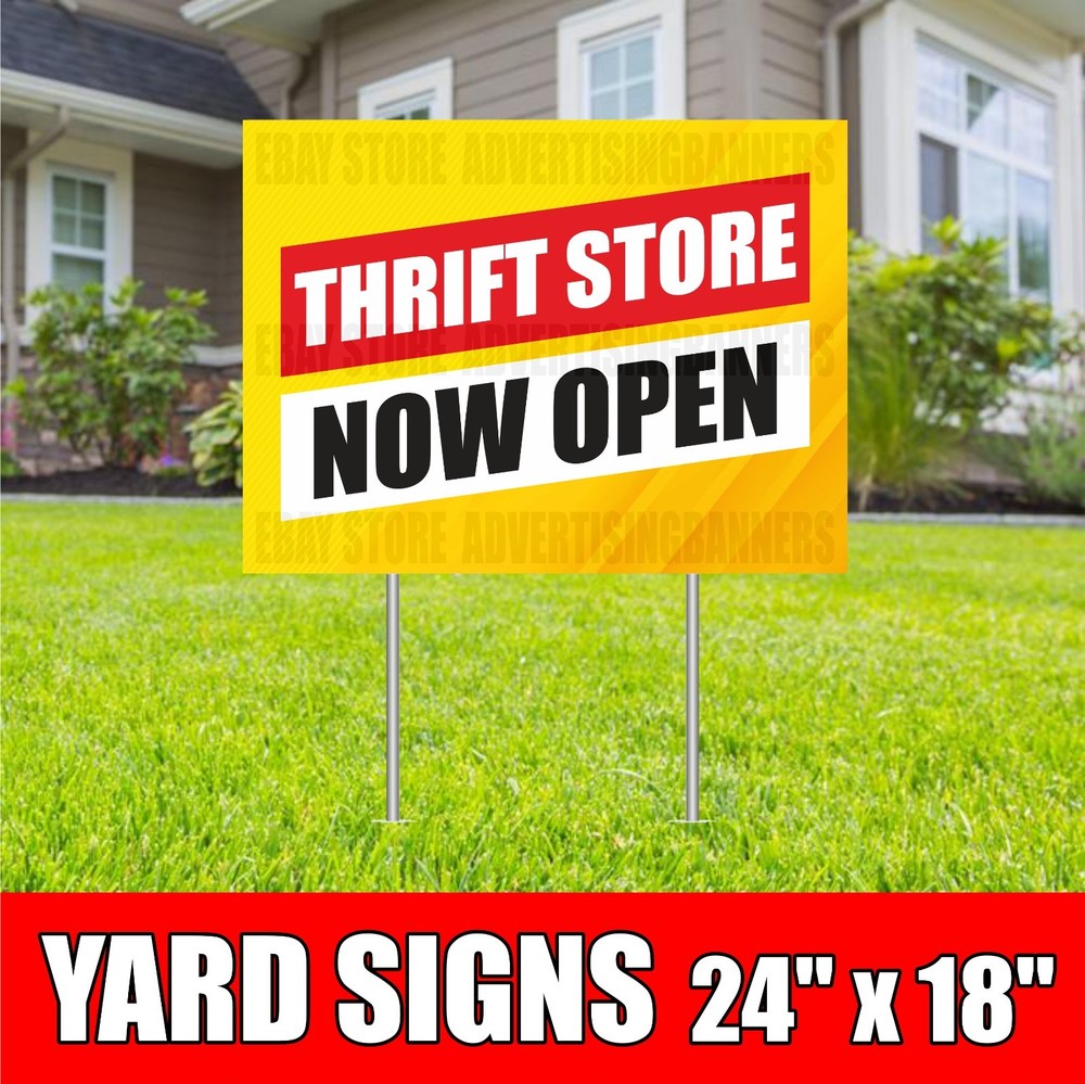 THRIFT STORE NOW OPEN Yard Sign with H-Stakes Big Discount Clearance Resale Shop