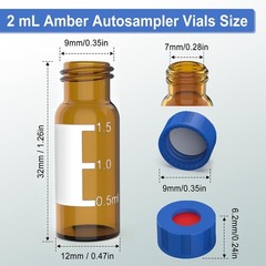 2mL Autosampler Vials 1000pcs, 9-425 Amber Borosilicate Glass with Caps for HPLC