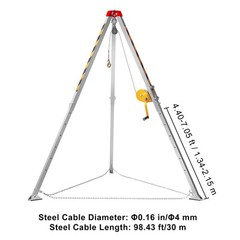 VEVOR Confined Space Tripod Kit Rescue Tripod Fall Arrest 4-7 ft Legs 1200 lbs