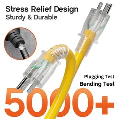 15 ft 10 Gauge Heavy Duty 3 Outlet Extension Cord Splitter with Indicator, Wa…