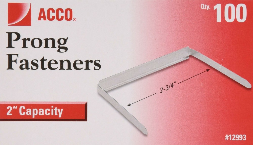 ACCO Brands 2 Inch Capacity Prong Fastener Bases, 2-3/4 Inch Centers, 100