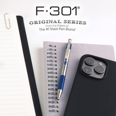 F-301 Ballpoint Blue Ink Fine Point 0.7mm Pen, Easy-Glide Ink, Stainless Steel