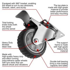 4 Pack 4″ Grey w/ Brake Caster Wheel Rought All Terrain Outdoor Outside Casters