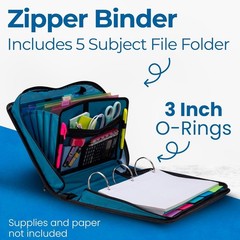 Mighty Zip Tab School Zipper Binder | 3-Inch O-Rings, 600-Sheet Capacity, 5-S…