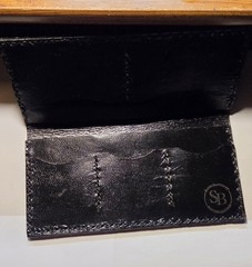 SB Black Leather Business Card Holder Wallet Case with SB Logo Hand Made.