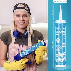 PAULINN Silicone Sealant, 100% Silicone Caulk Clear Waterproof for RV, Kitchen,
