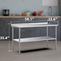 60” x 24” Stainless Steel Table for Prep & Work with Backsplash for Kitchen