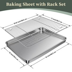 Baking Sheet with Rack Set (2 Pans + 2 Racks), 16 x 16 x 12 x 1 Inch, Silver